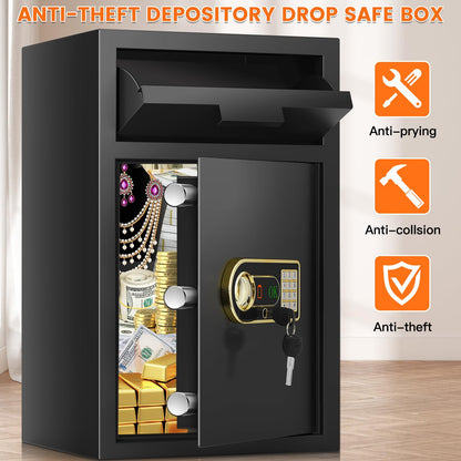 5.8 cu ft Large Fireproof Drop Safe Box for Business, Anti-Theft Money Drop Slot Safes with Digital Keypad and Spare Keys, Heavy-duty Cash Depository Lock Safe for Home Office Retail Store Business