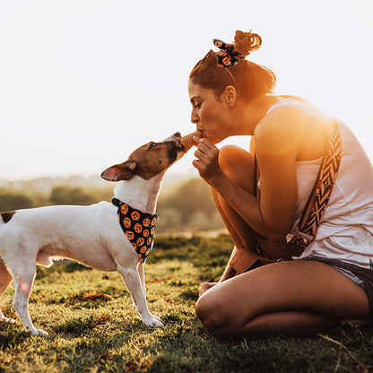 E-Clover Halloween Dog Collar - Pumpkin Dog Collar Bandana & Matching Scrunchie Adjustable Dog Collars Girl Boy for XS Small Dogs Puppy Owner Gift