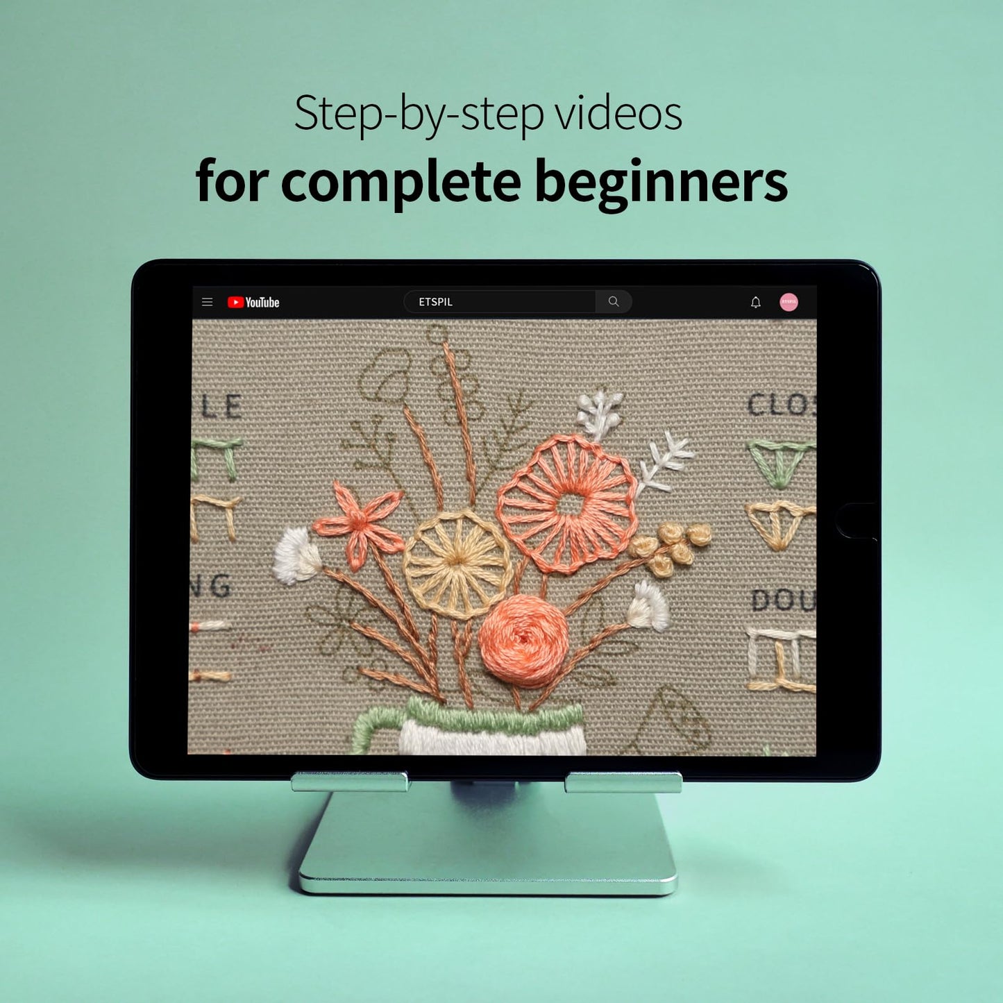 ETSPIL Embroidery Kit for Beginners & Adult, 3-Pack 33-Stitch Floral Samplers, Pre-Stamped Designs, 7.8-Inch Hoop, Threads, Needles, Storage Bag, Guide & Video, DIY Craft Gift for Women