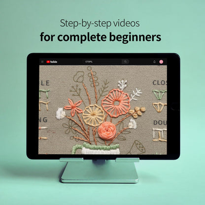 ETSPIL Embroidery Kit for Beginners & Adult, 3-Pack 33-Stitch Floral Samplers, Pre-Stamped Designs, 7.8-Inch Hoop, Threads, Needles, Storage Bag, Guide & Video, DIY Craft Gift for Women