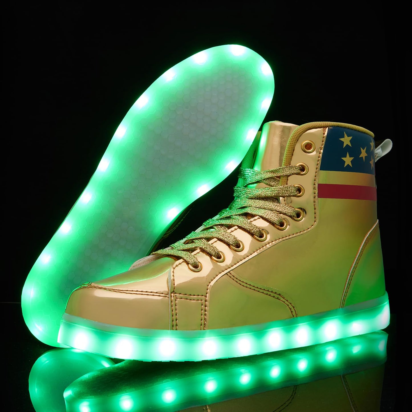 LED Light Up High Top Shoes for Women Men, USB Charging Glitter Chain Halloween Sneakers Couple Dancing Glowing Flashing Luminous Trainers(Glitter Gold,6.5)