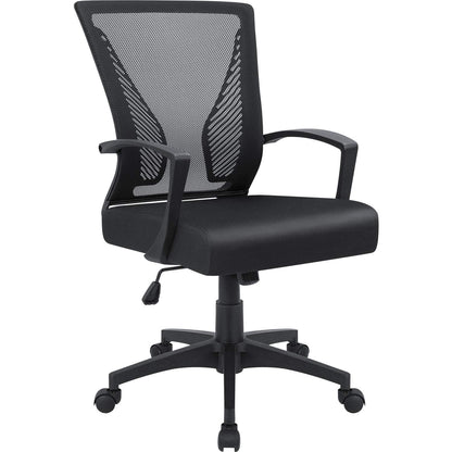 Furmax Office Chair Ergonomic Computer Desk Mesh Chair Mid Back Swivel Lumbar Support with Armrest (1, Black)