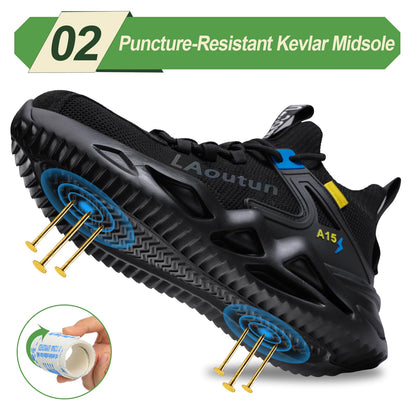 LAoutun Steel Toe Shoes for Men Women Comfortable Lightweight Work Safety Shoes for Men Women Puncture Proof Slip Resistant Indestructible Sneakers Construction Work Utility Sneakers