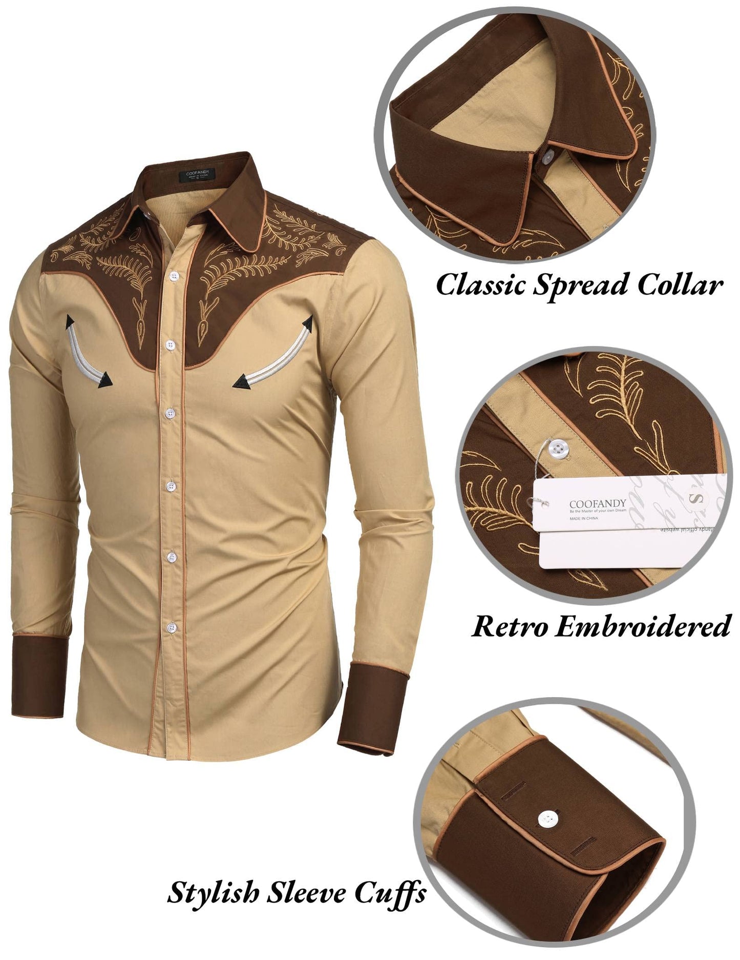 COOFANDY Men's Western Cowboy Shirt Embroidered Button Down Long Sleeve Shirts