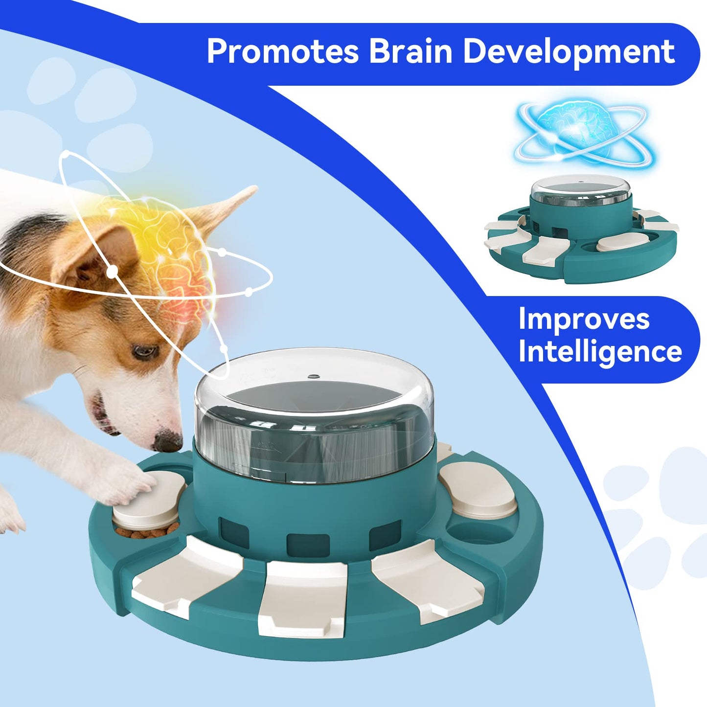 KADTC Dog Puzzle Toy Level 2 in 1 for Small/Medium/Large Dogs Treat Puzzles Slow Feeder/w Button Keep Them Busy Enrichment Toys Food Dispenser Puppy Brain Stimulating Mental Stimulation Mind Games