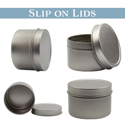 Cornucopia Brands 4-Ounce Metal Tins/Candle Tins (24-Pack); Round Containers w/Slip-On Lids for Party Favors, Candle Making, Spices, Gifts