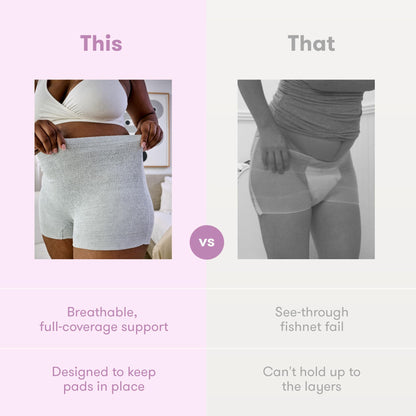 Frida Mom Women's Postpartum Underwear, Disposable Boyshort Underwear, Seamless with Stretchy Support, Postpartum Essentials, Size Regular (Waist 28"-42" Stretched), 8 Count, Grey