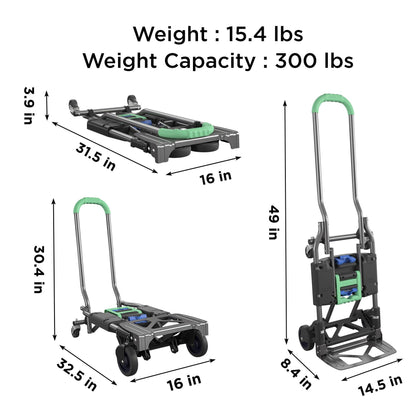 COSCO Shifter Multi-Position Folding Hand Truck and Cart, 300 lb. Weight Capacity, Green, 12222PBG1E