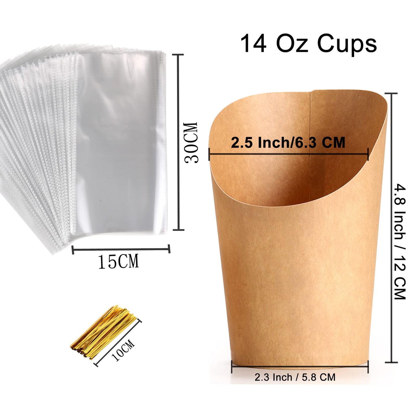 Disposable Charcuterie Cups 60 PCS with 200PCS Sticks and 60PCS Bags, 14 oz Kraft Paper Snack Boxes Appetizers Cup French Fry Holder with Cocktail Skewers Toothpicks Tooth Picks, Brown