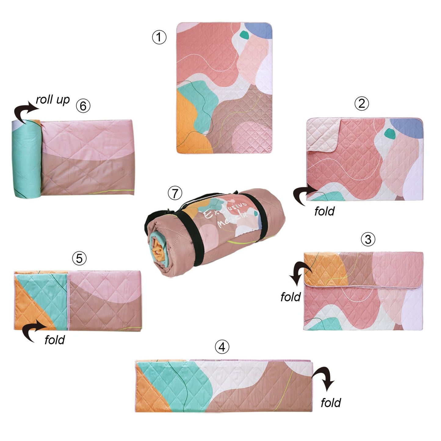 Exclusivo Mezcla Waterproof Picnic Blankets 3-Layer 60x80 Inches Large Sandproof Beach Blanket Foldable Outdoor Blanket for Camping on Grass Picnic Mat, Abstract Pink