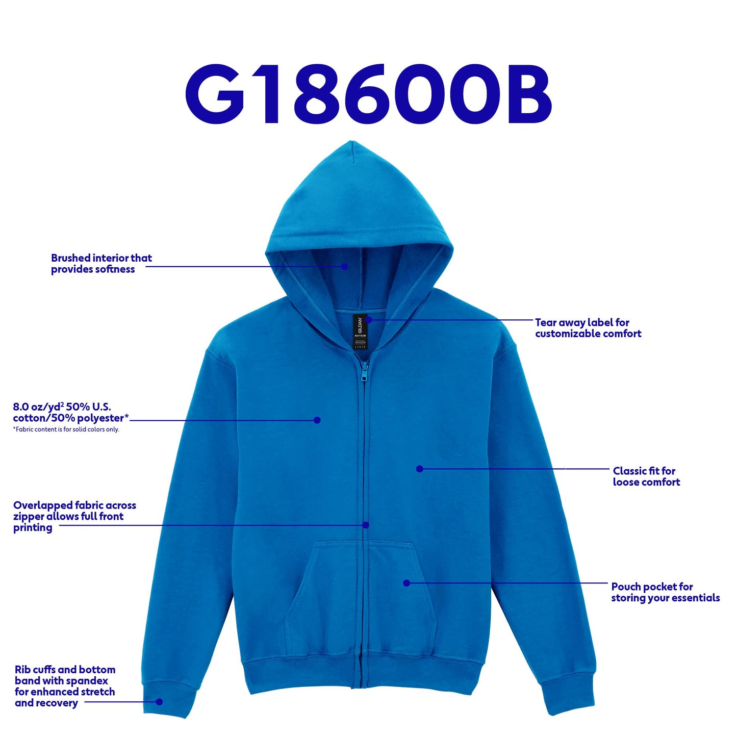 Gildan Youth Full Zip Hoodie Sweatshirt, Style G18600B, Sport Grey, Small