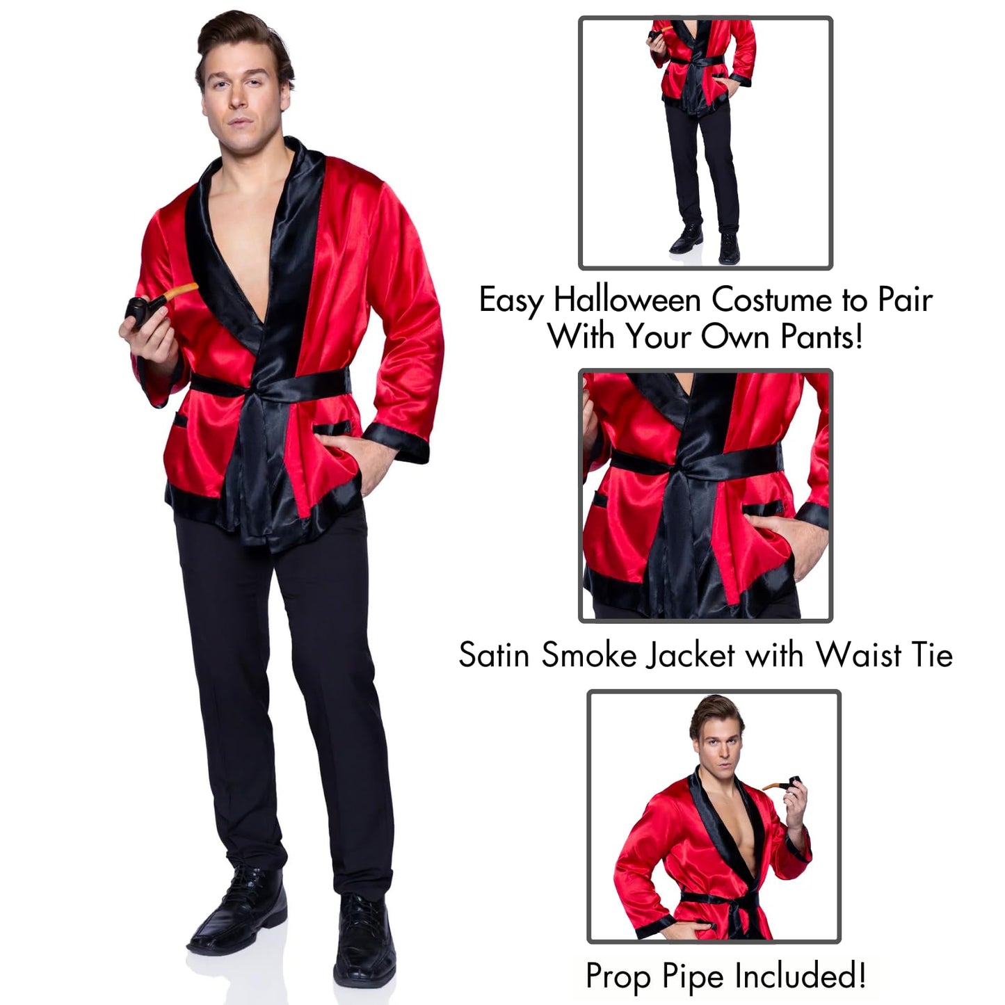 Leg Avenue Men's 2 Piece Bachelor Cigarette Smoke Jacket And Pipe Costume, Red/Black, One Size