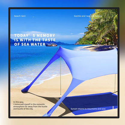 CUUPO 77 FT Beach Tent Sun Shelter UPF50+ UV Protection, Outdoor Canopy Tent Sun Shade with 2 Poles for Camping, Fishing, Backyard and Picnics with Sandproof Beach Blanket Royal Blue