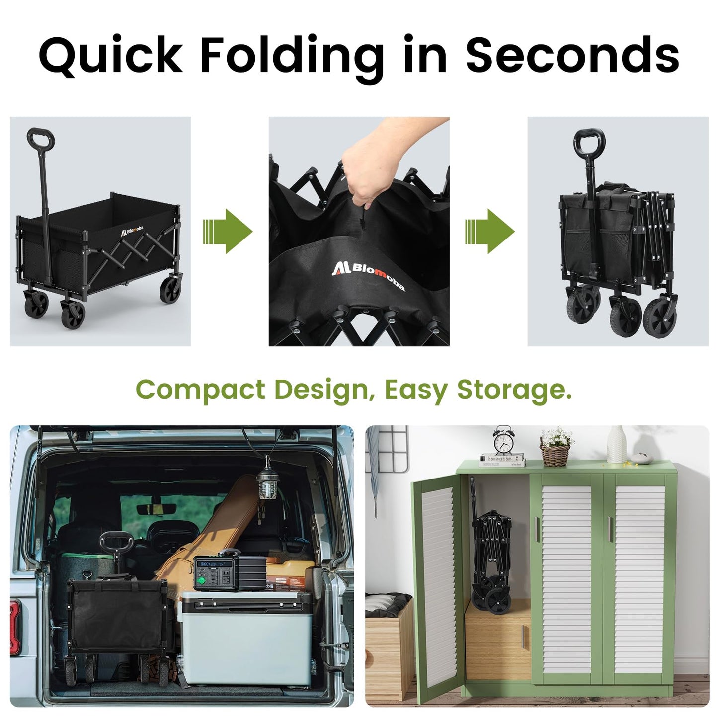 Collapsible Wagon with Wheels, 220 lbs Wagons Carts Foldable Wagon Cart with Flexible Handle, Lightweight Portable Folding Utility Grocery Shopping Cart for Grocery Sports Garden Camping