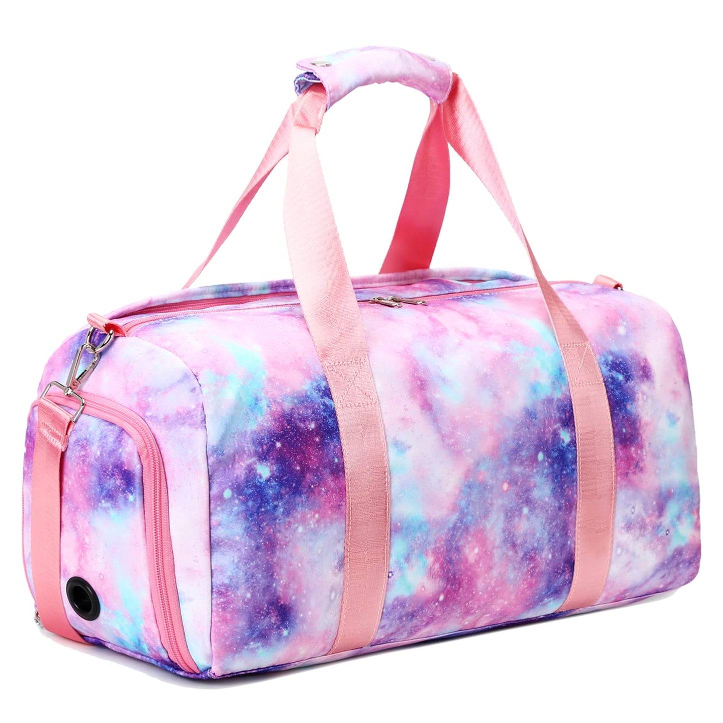 Gym Duffle Bag for Girls, Gymnastics Sports Bag for Teens Women Small Overnight Weekender Carry On Travel Bag with Shoe Compartment and Wet Pocket Galaxy