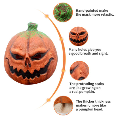 CreepyParty Deluxe Novelty Halloween Costume Party Props Latex Pumpkin Head Mask (Pumpkin)