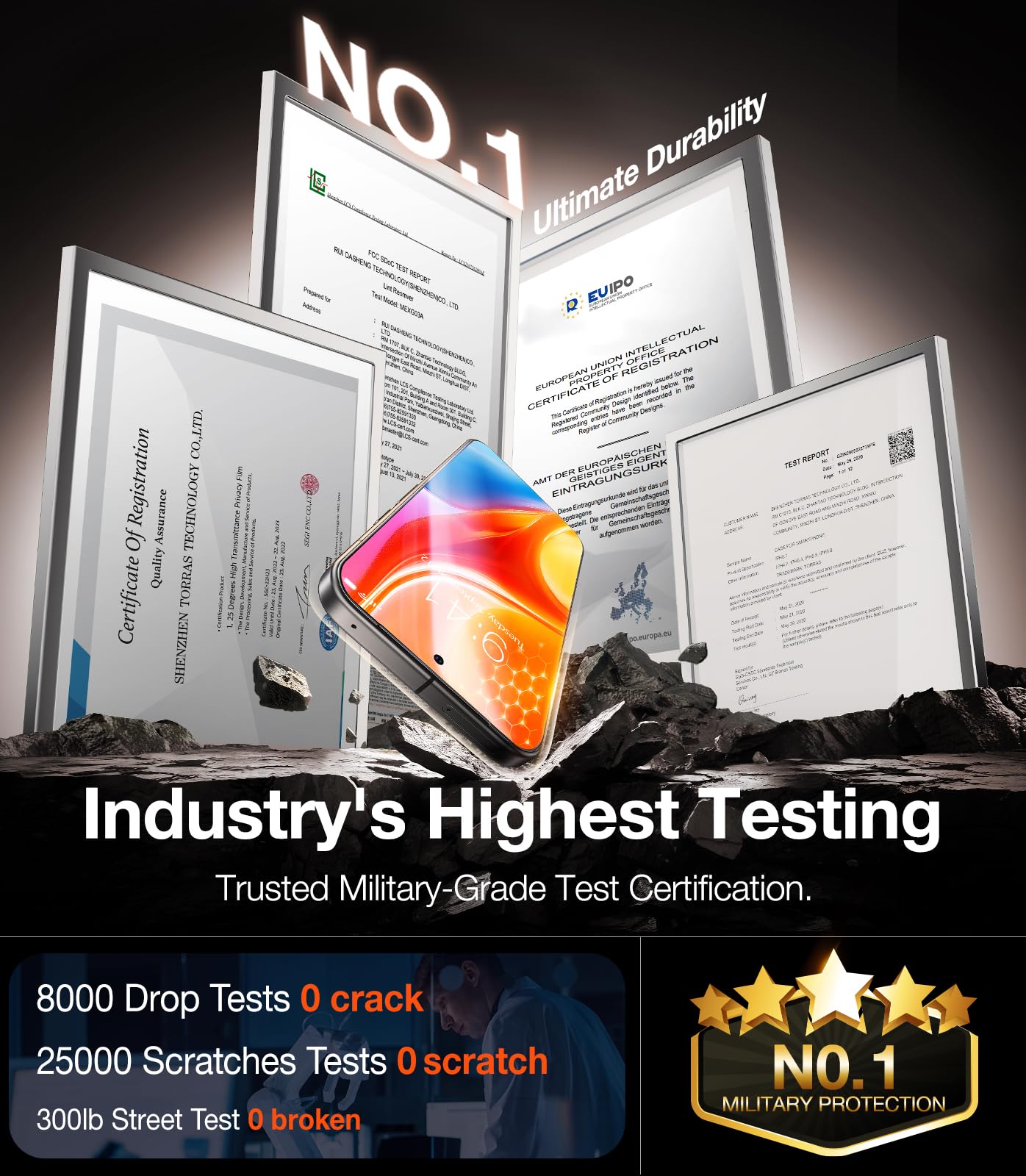 TORRAS Top-Notch Aerospace Glass for Samsung Galaxy S24 Ultra Screen Protector [12Ft Military-Grade Shatterproof] Anti-Scratch Tempered Glass Full Coverage Fit Screen Protector S24 Ultra 6.8" 2-Pack