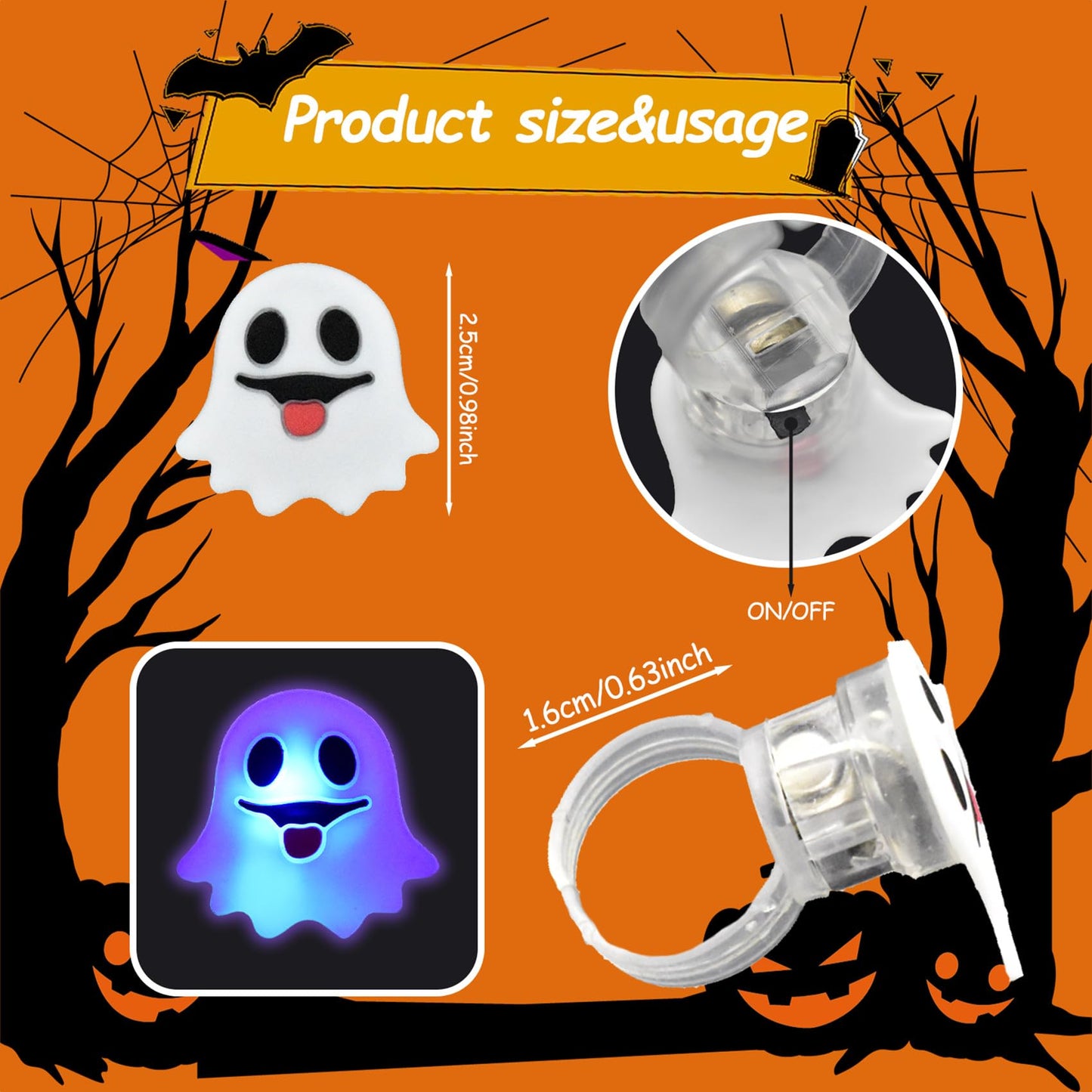 Halloween Light Up Rings 50Pcs Halloween Party Favors for kid Light Up Treat Glowing LED Ring for Kids Adults