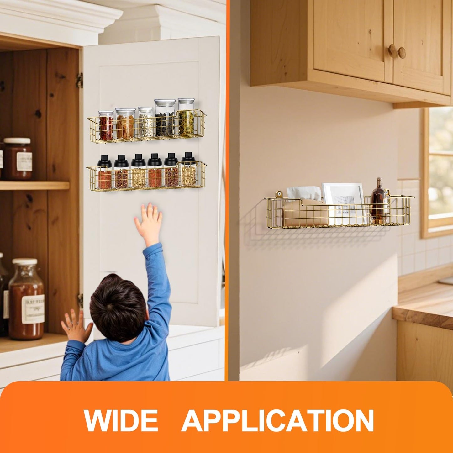 Spice Rack Organizer Wall Mount, Spice Organization Storage Shelf for Cabinet Door, 2 Packs Wall Spice Rack Saving Space for Kitchen, Black