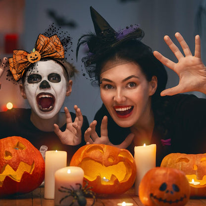 HOXIEYA Halloween Bow Headband Pumpkin with Mesh Design Headands Ornage Hair Hoop for Thanksgiving Halloween Party Headand Hair Accessories for Women Girls