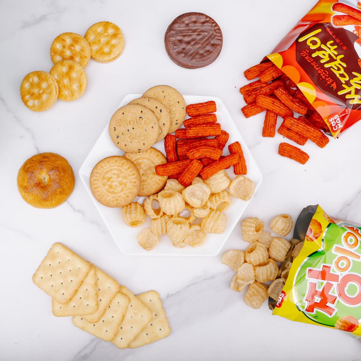 Korean snack box variety pack, 50 count individually wrapped, care package sampler with candy, cookies, chips, and treats, gift bundle for kids, students, adults, and snack lovers