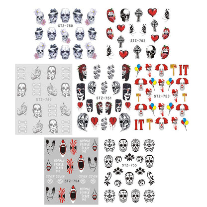 Halloween Nail Stickers - 24 Sheets Day of The Dead Water Transfer Nail Decals Ghost Spider Face Web Witch Skeleton Nail Art Stickers Wraps Manicure Tips Strips Decoration for Halloween Party Supply