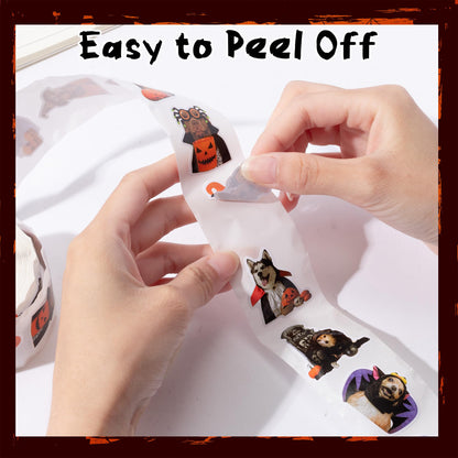 H1vojoxo Halloween Dog Stickers Roll - 1000PCS Halloween Dog Dress Up Stickers in 2 Rolls 16 Designs Pumpkin Dogs Self-Adhesive Sticker for Kids Craft Envelope Water Bottle Scrapbook Party Supplies