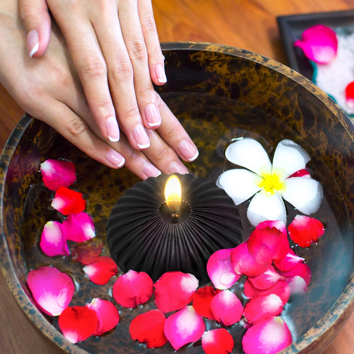 12 Pack 3 Inch Black Floating Candles, 10 Hour Unscented Dripless Tealight Candles for Cylinder Vases, Centerpieces at Wedding Party Halloween - Wavy Float Candle