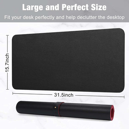 Hsurbtra Desk Pad, 31.5" x 15.7" Dual Side PU Leather Desk Mat, Waterproof Non-Slip Desktop Blotter Protector, Large Mouse Pad for Laptop Keyboard Office Home, Black and Red