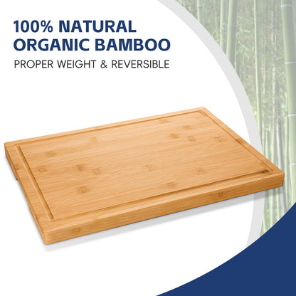 Hiware 3-piece Bamboo Cutting Boards for Kitchen, Heavy Duty Bamboo Cutting Board with Juice Groove, Wood Cutting Board Set for Meat, Vegetables