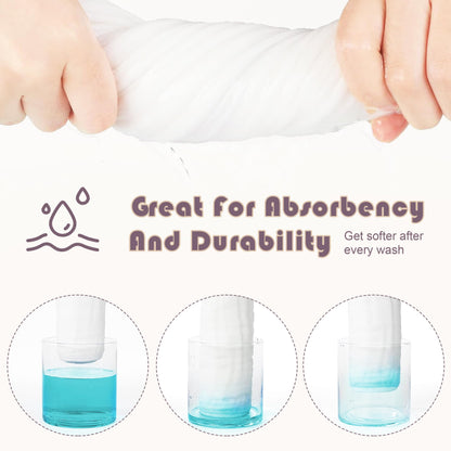 Ease Cubs Muslin Burp Cloths Large 100% Cotton Hand Washcloths for Boys & Girls, Baby Essentials Extra Absorbent and Soft Burping Rags for Newborn Registry (White & Green, 12-Pack, 20" X10")