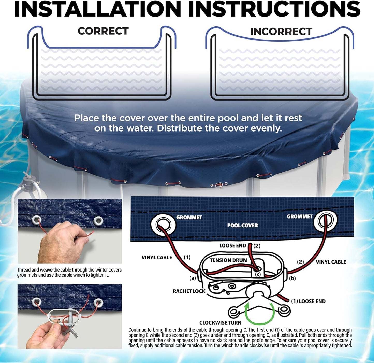 24 ft Round Pool Cover for Above Ground Pools, Above Ground Pool Cover, Swimming Pool Cover, Winter Pool Cover, Keeps Out Debris, Cold and UV Resistant, Supreme Mesh, Navy Blue