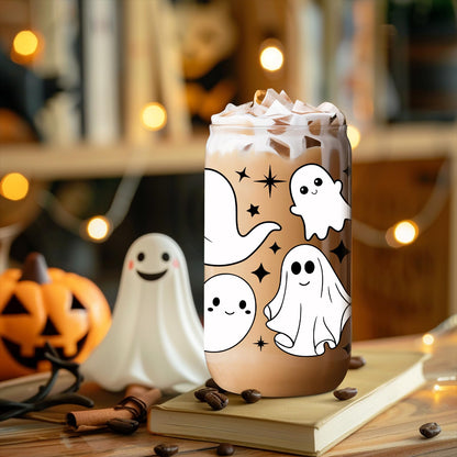 Coolife Ghost Halloween Cup, 16 oz Tumbler Glass Cups w/Lids Straws - Spooky Iced Coffee Mug for Smoothie, Cute Halloween Gifts for Women, Girls - Boo Basket Stuffers, Spooky Gifts for Teens, Her