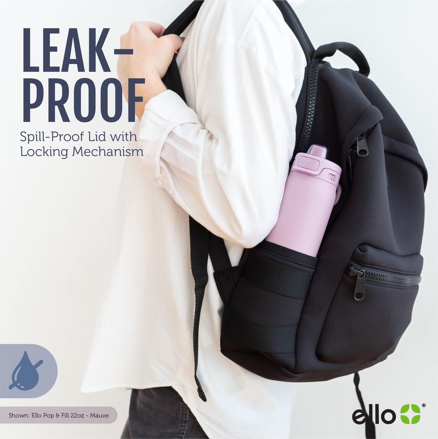 Ello Pop & Fill 22oz Stainless Steel Water Bottle with Quick Fill Technology, Double Walled and Vacuum Insulated Metal, Leak Proof Locking Lid, Sip and Chug, Reusable, BPA Free, Coastal Sunrise