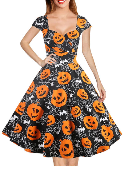 Hanpceirs Women's Cap Sleeve 1950s Vintage Party Dress Cocktail Dress Formal Dresses with Pocket Pumpkin L