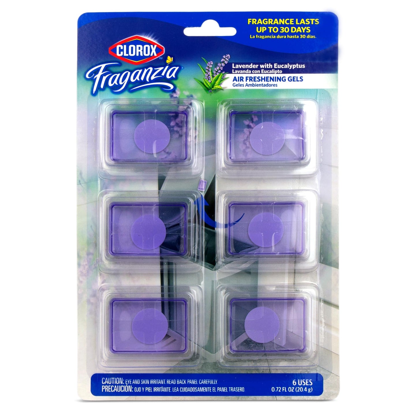 Clorox Fraganzia Adhesive Garbage Can Air Freshener Gel, Lavender with Eucalyptus Scent - No Plug, Stick On Trash Can Deodorizer and Odor Absorber, Gel Air Fresheners for Home and Kitchen, 6 Count