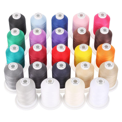 New brothread - 18 Options - Multi-Purpose 100% Mercerized Cotton Threads 50S/3 600M(660Y) Each Spool for Quilting, Serger, Sewing and Embroidery - 24 Basic Colors