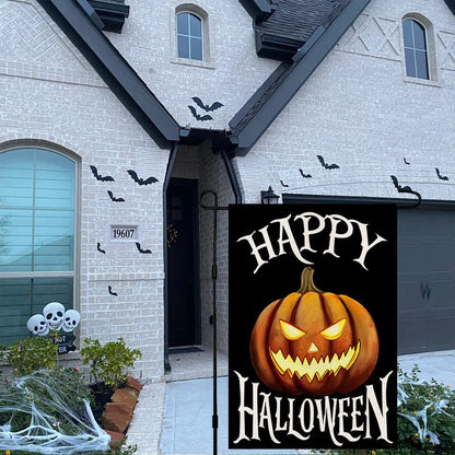 Happy Halloween Garden Flag 12 x 18 Inch Burlap Vertical Double Sided, Scary Pumpkin Holiday Yard Outdoor Decoration DF092