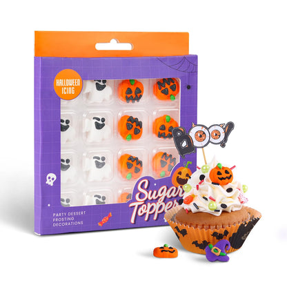 16 Pcs Edible Halloween Cupcake Toppers, 8 Pumpkin Cupcake Toppers, 8 Ghost Cake Decorations, Halloween Cake Decorations for Cookies, Cakecircle, Cupcakes, macarons, and Ice Cream