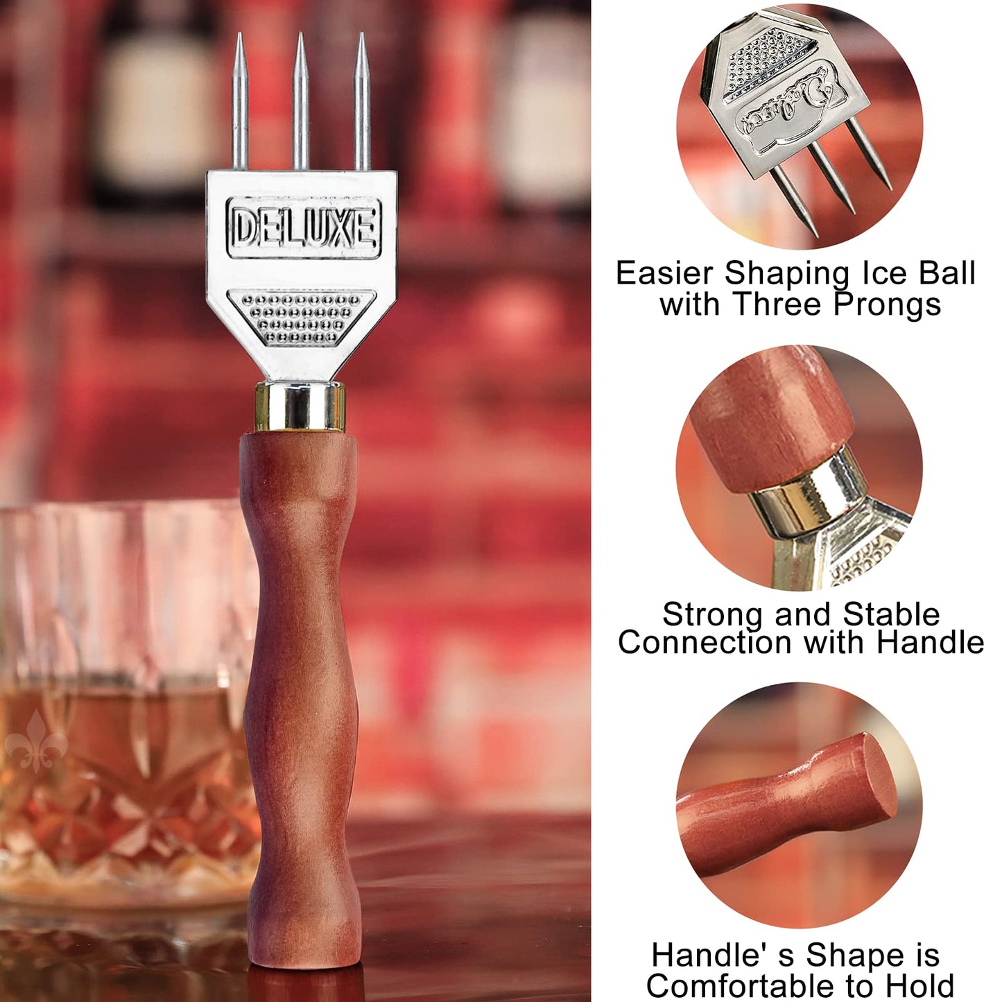 Ice Pick Set of 2 Three Pronged lce Pick, Stainless Steel Ice Pick with non-slip Wood Handle, Durable Carving Bartender Tool(7inch 2pcs)