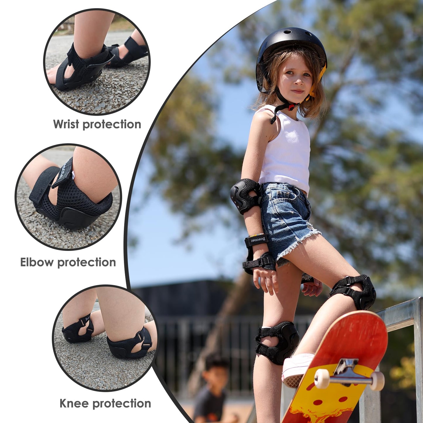 Kids/Youth Knee Pad Elbow Pads Guards Protective Gear Set for Roller Skates Cycling BMX Bike Skateboard Inline Skatings Scooter Riding Sports (Black, Small (3-8 years))