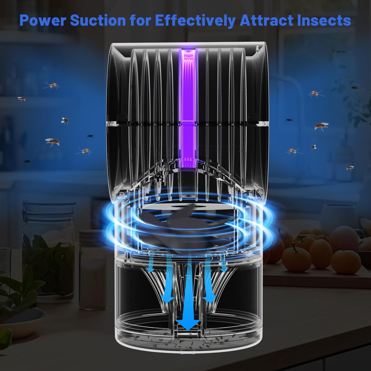 Fly Traps Indoor,Fruit Fly Trap for Indoors Mosquito Trap Indoor Insect Trap with Suction, Time Setting, Bug Light & 10 Pcs Sticky Glue Boards (Blue)