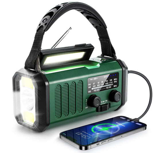 10000mAh Hand Crank Emergency Radio, NOAA Weather Radio with AM/FM & solar Radio, Rechargeable Battery, Flashlight & Reading Light, SOS Alarm, Compass Cell Phone Charger for Indoor Outdoor Emergencies