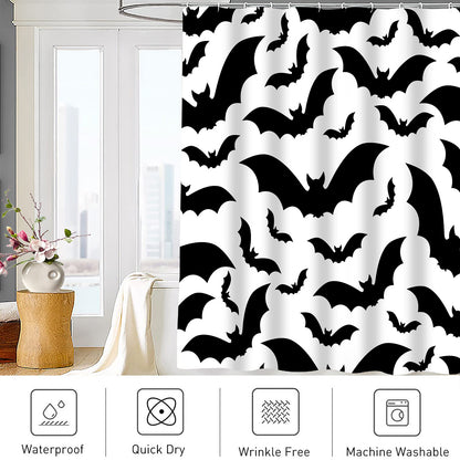 Abaysto Spooky Halloween Pattern with Bats Black and White All Animal Color Dark Dead Bathroom Decor Shower Curtain Sets with Hooks Polyester Fabric Great Gift