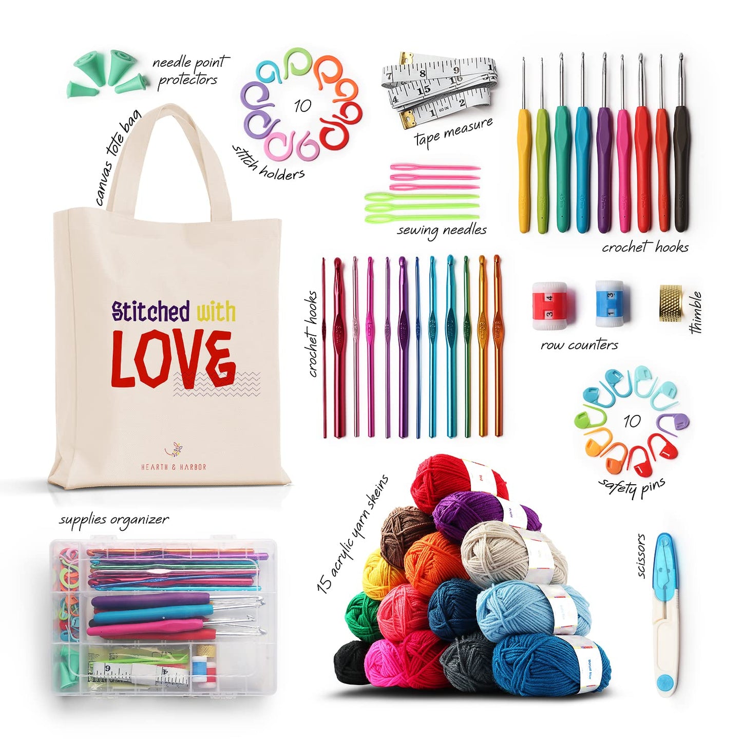 Crochet Kit for Beginners Adults and Kids, Knitting & Crochet Supplies Includes 1500 Yards Assorted Yarn, 21 Ergonomic Hooks, Plus Many Accessories – Beginner Crochet Kits Ideal for Amigurumi