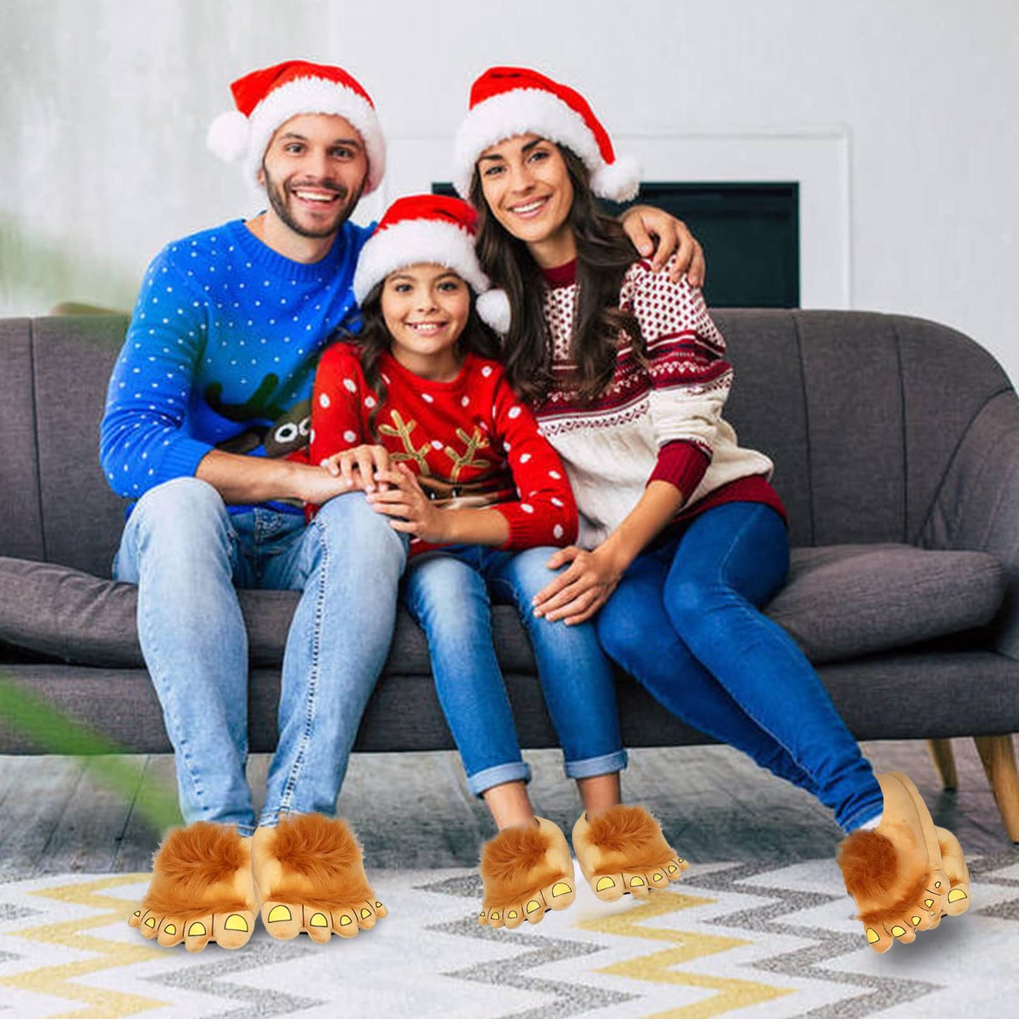 Extpro Caveman Slippers Furry Monster Novelty Warm Winter Plush Bigfoot Indoor House Shoes for Adults Kids (Medium)