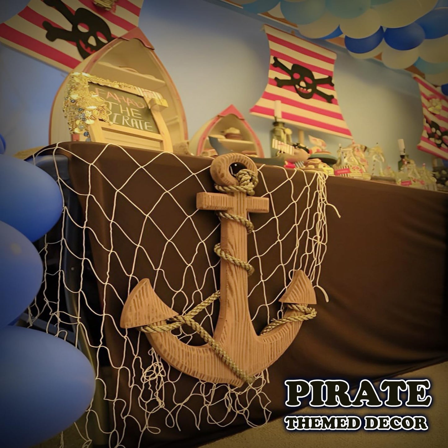 2 Pack Fish Net Decorations for Party, Natural Cotton Hawaiian Party Fishing Net Decorative, Nautical Themed Cotton Fishnet Under The Sea Pirate Ocean BeachHalloween Decor