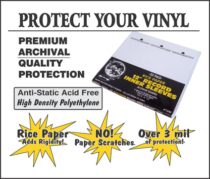 (100) 12" Record Inner Sleeves - 3-Layers of Archival Quality, Anti-Static HDPE with Rice Paper Enclosed Insert for Extra Rigidity #12IM