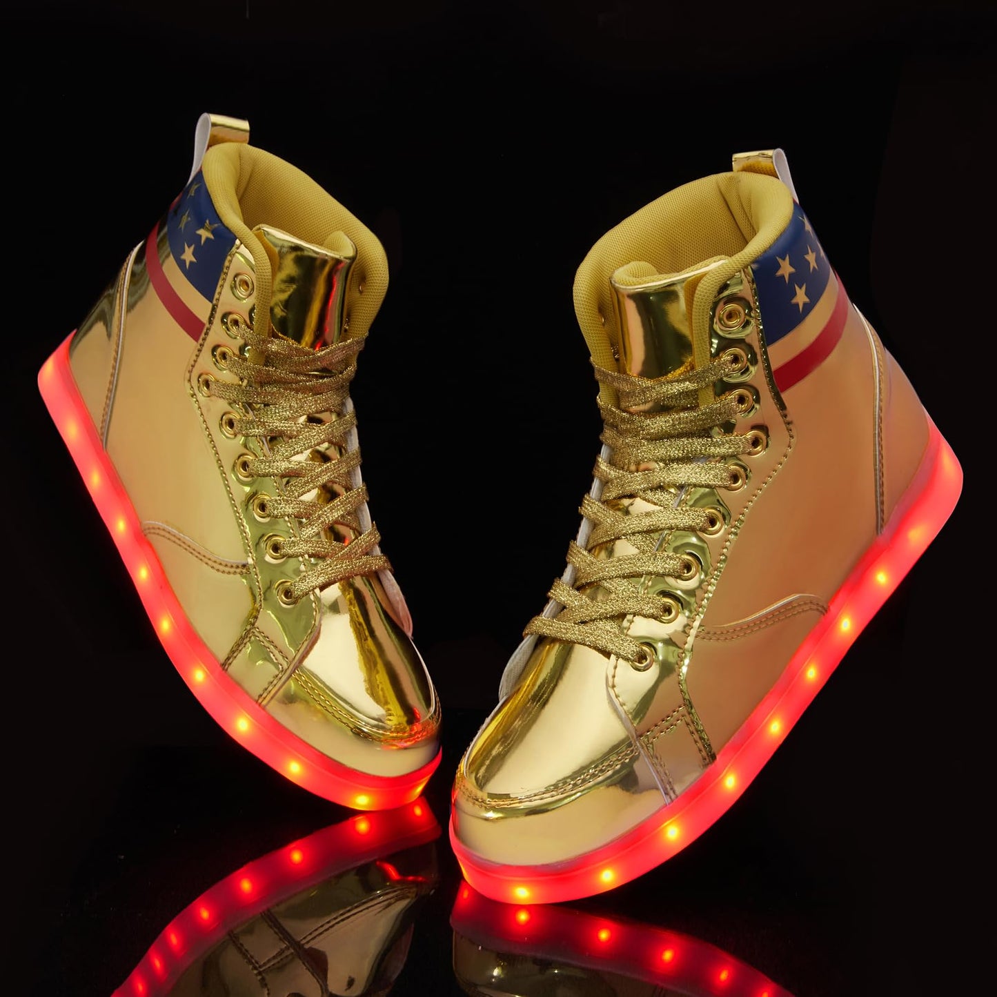 LED Light Up High Top Shoes for Women Men, USB Charging Glitter Chain Halloween Sneakers Couple Dancing Glowing Flashing Luminous Trainers(Glitter Gold,6.5)
