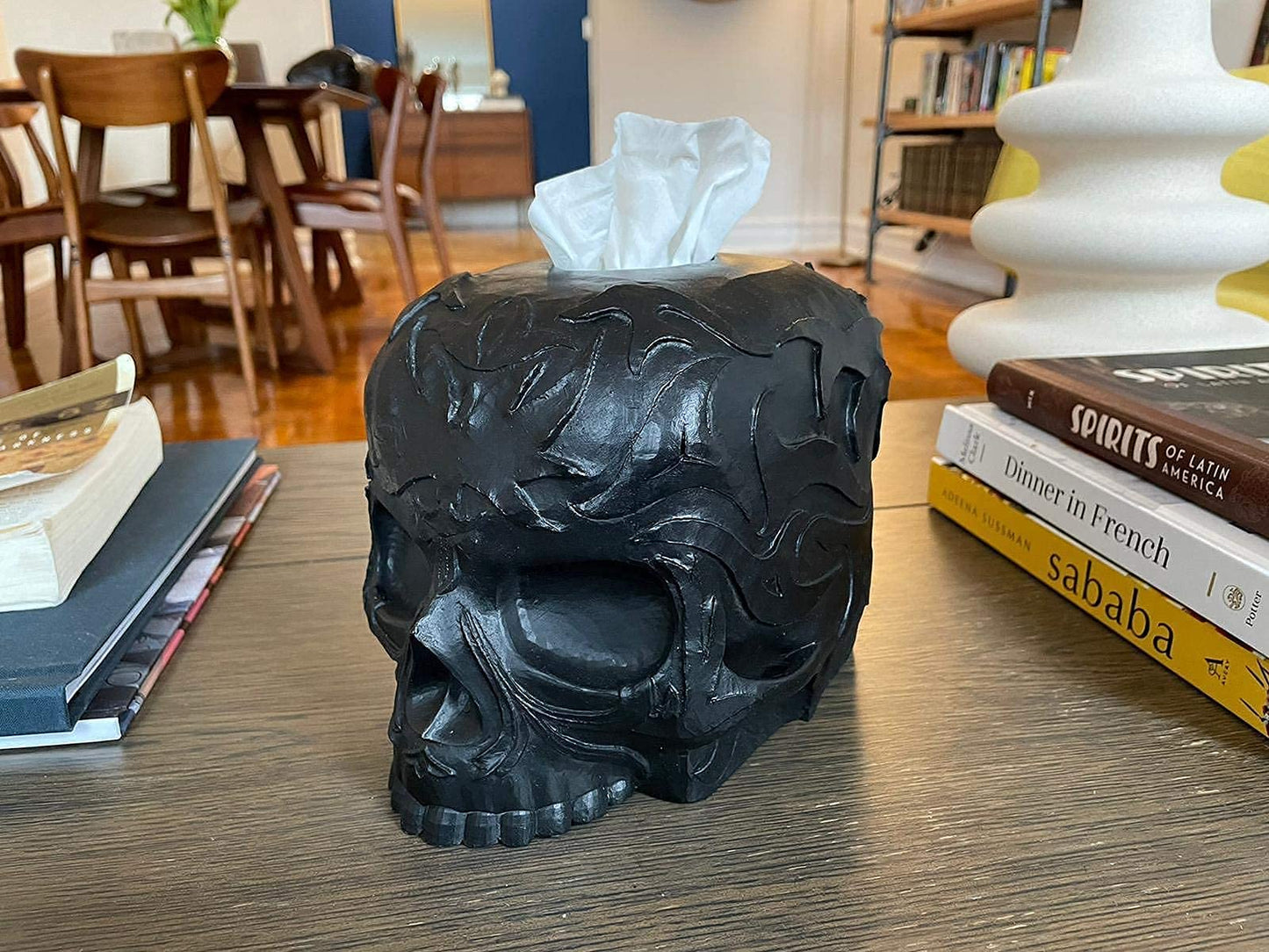Gothic Skull Tissue Box Cover – Heavyweight Square Tissue Holder – Won’t Move When Pulling a Tissue – Black Home & Bathroom Décor – Home Gift for Women & Men, Goth, Horror, & Halloween Enthusiasts